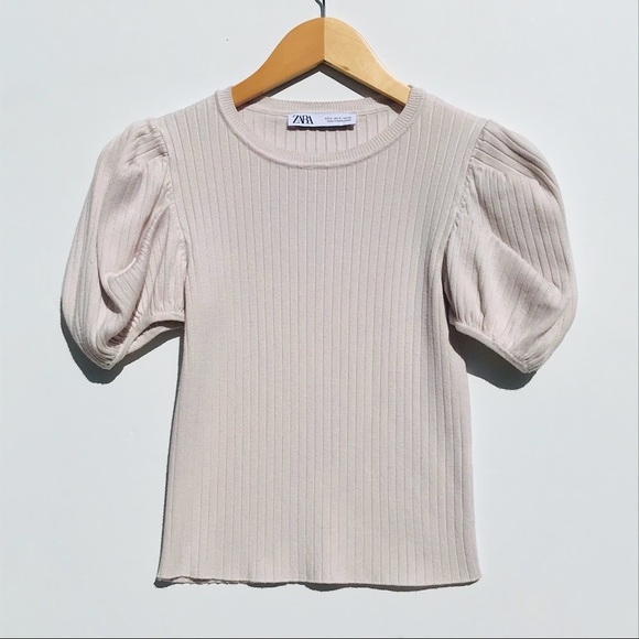 ZARA Women’s cream knit puff sleeve top - Picture 2 of 5